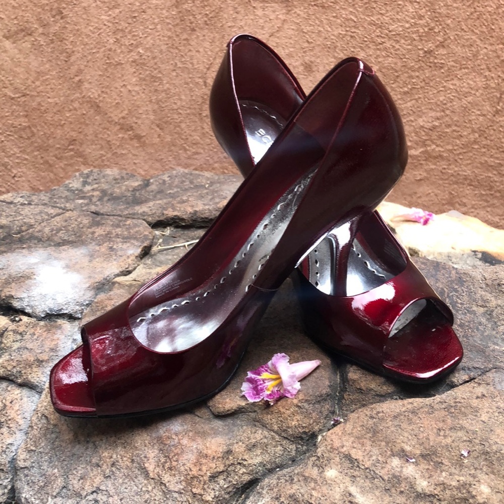 BCBGirls patent leather peep toe heels